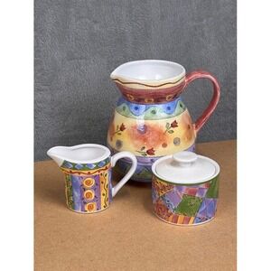 Sango The Sweet Shoppe Sue Zipkin Pitcher Creamer Sugar Bowl Set Cherry Sunday